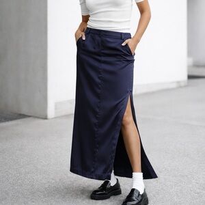 ANTHROPOLOGIE Purple Sateen Satin Trouser Maxi Skirt Women’s 8 Side Slits